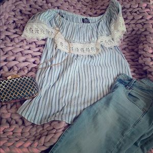 sky blue• baby doll •off the shoulder top•